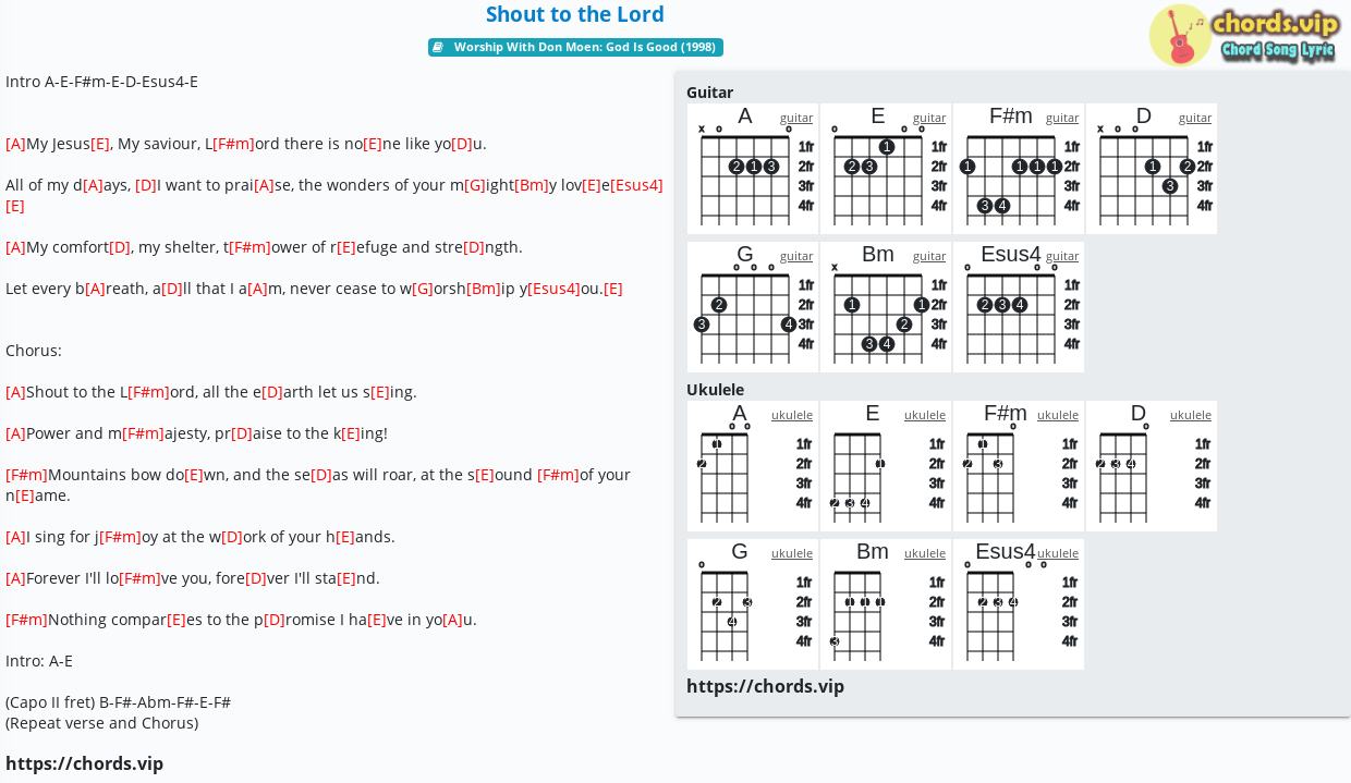 Chord Shout To The Lord Don Moen Chris Tomlin Tab Song Lyric Sheet Guitar Ukulele Chords Vip