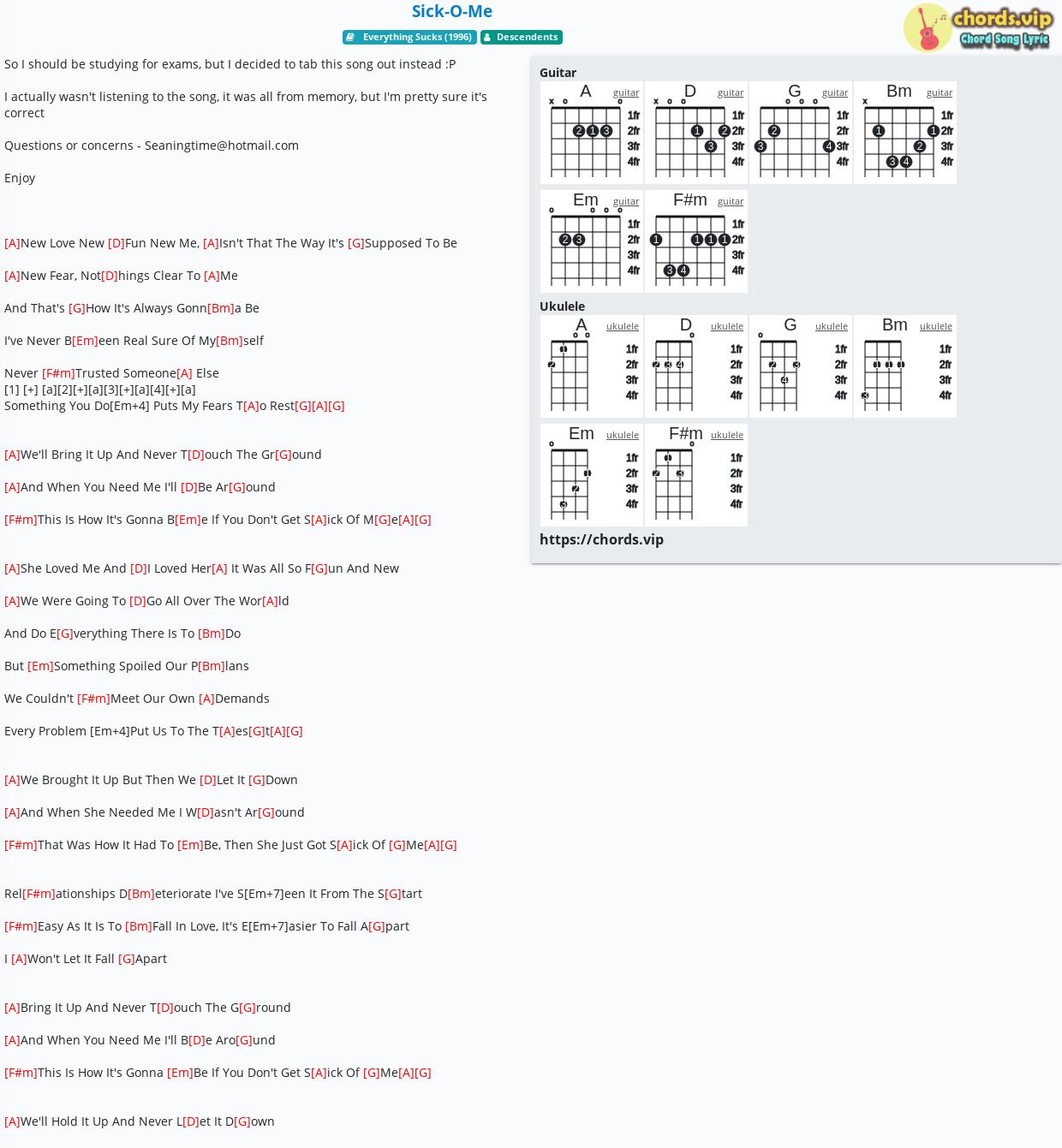 Chord SickOMe tab, song lyric, sheet, guitar, ukulele chords.vip