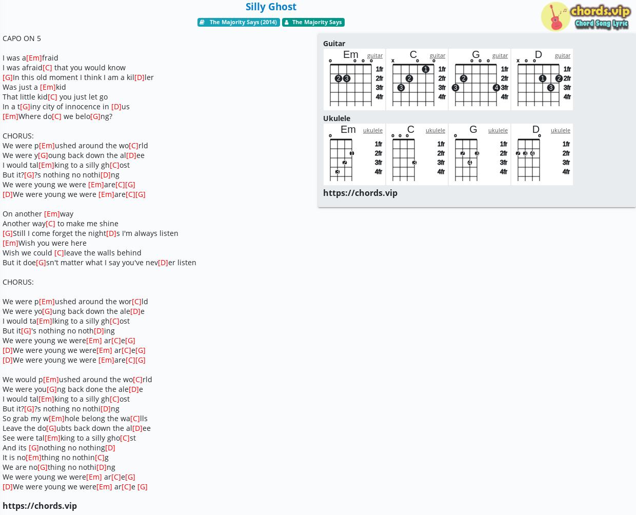 Chord Silly Ghost The Majority Says Tab Song Lyric Sheet Guitar Ukulele Chords Vip
