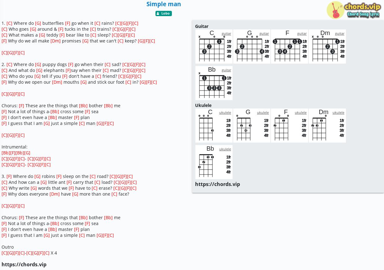 Chord Simple Man Lobo Tab Song Lyric Sheet Guitar Ukulele Chords Vip