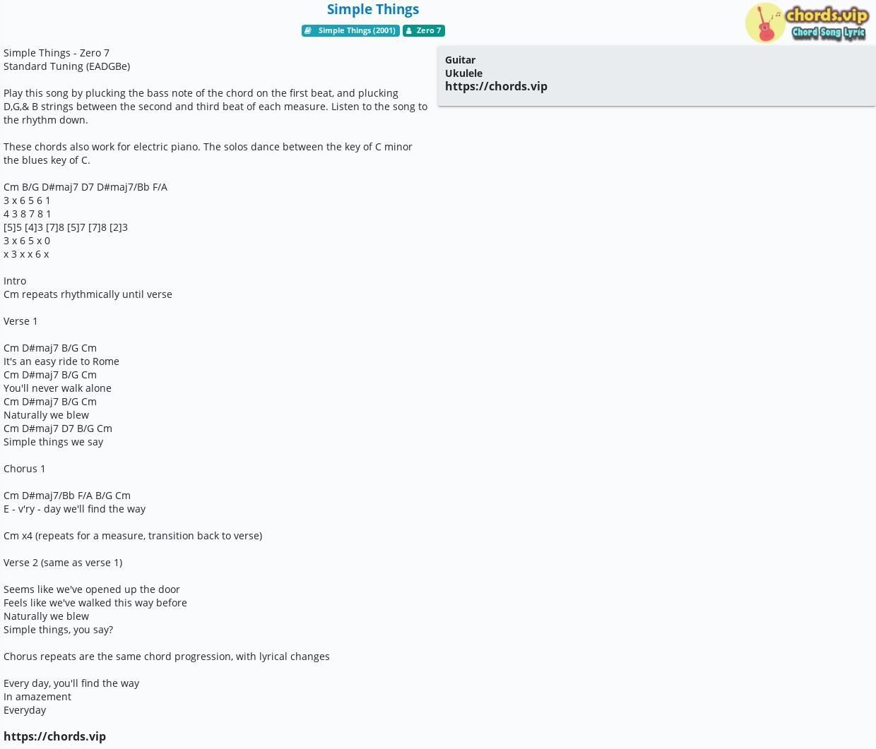Chord Simple Things Zero 7 Tab Song Lyric Sheet Guitar Ukulele Chords Vip