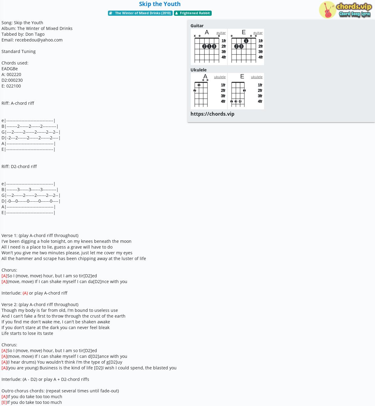 Chord Skip The Youth Frightened Rabbit Tab Song Lyric Sheet Guitar Ukulele Chords Vip