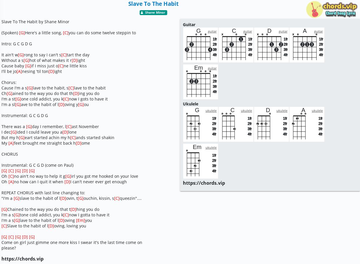 Chord Slave To The Habit Shane Minor Tab Song Lyric Sheet Guitar Ukulele Chords Vip Chord Slave To The Habit Shane Minor Tab Song Lyric Sheet Guitar Ukulele Chords Vip