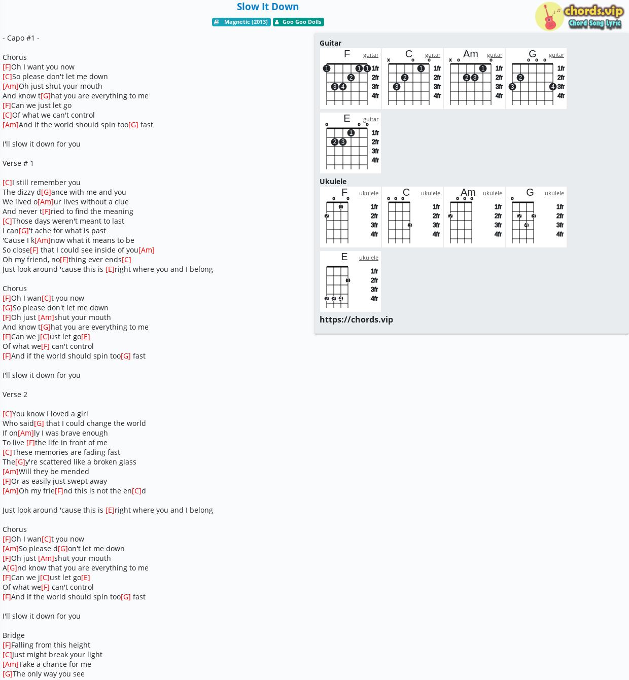 Chord Slow It Down Goo Goo Dolls Tab Song Lyric Sheet Guitar Ukulele Chords Vip