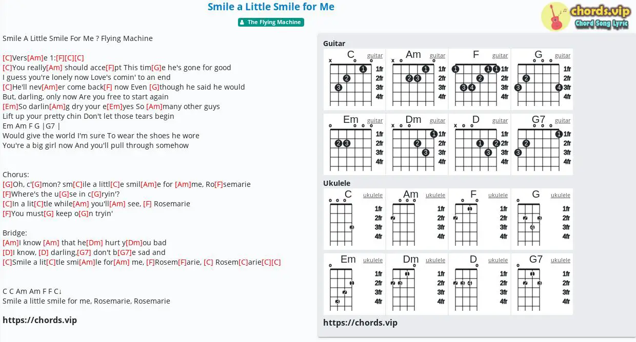 Smile A Little Smile For Me Lyrics Chord: Smile a Little Smile for Me - tab, song lyric, sheet, guitar