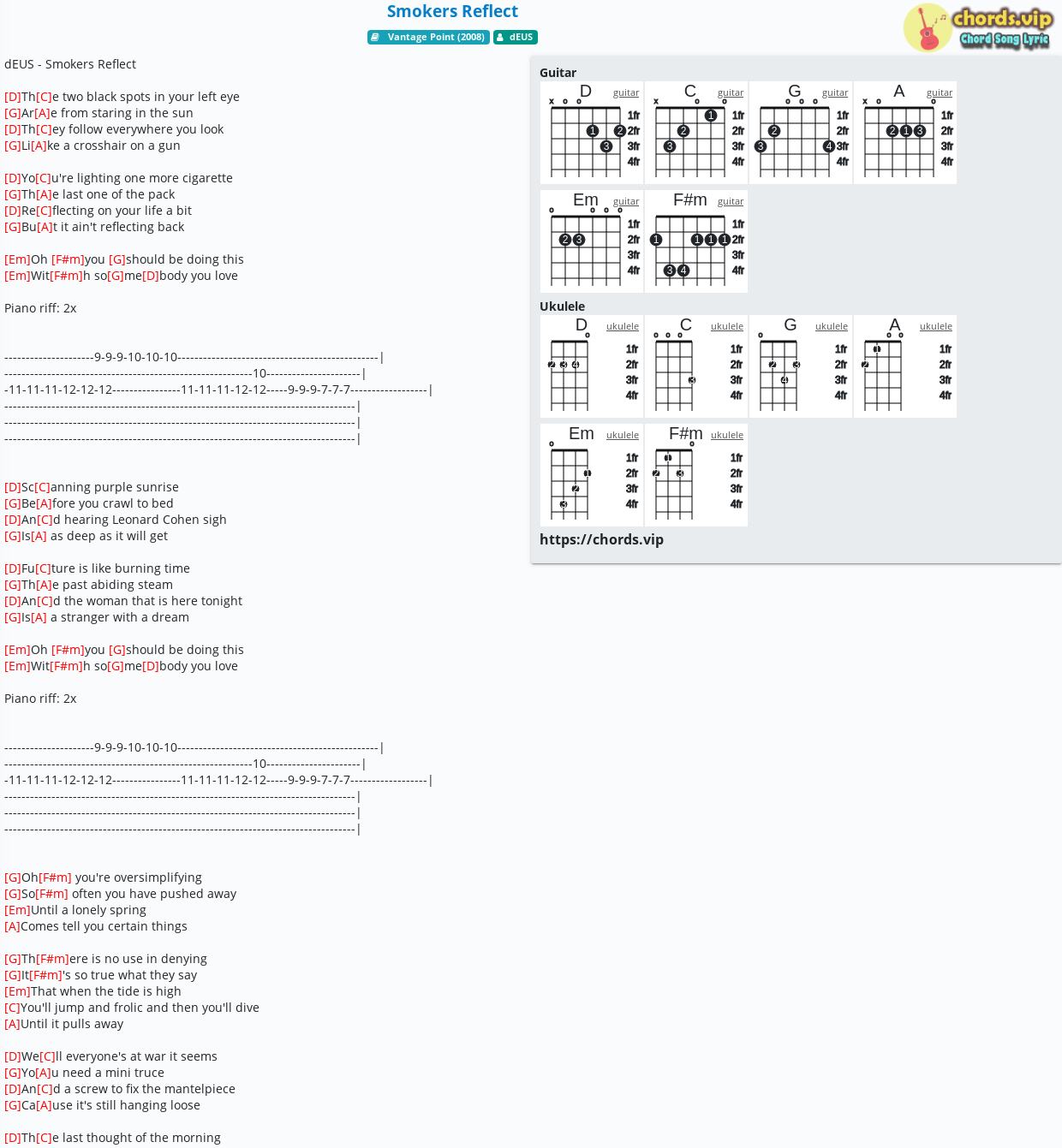 Chord Smokers Reflect Deus Tab Song Lyric Sheet Guitar Ukulele Chords Vip