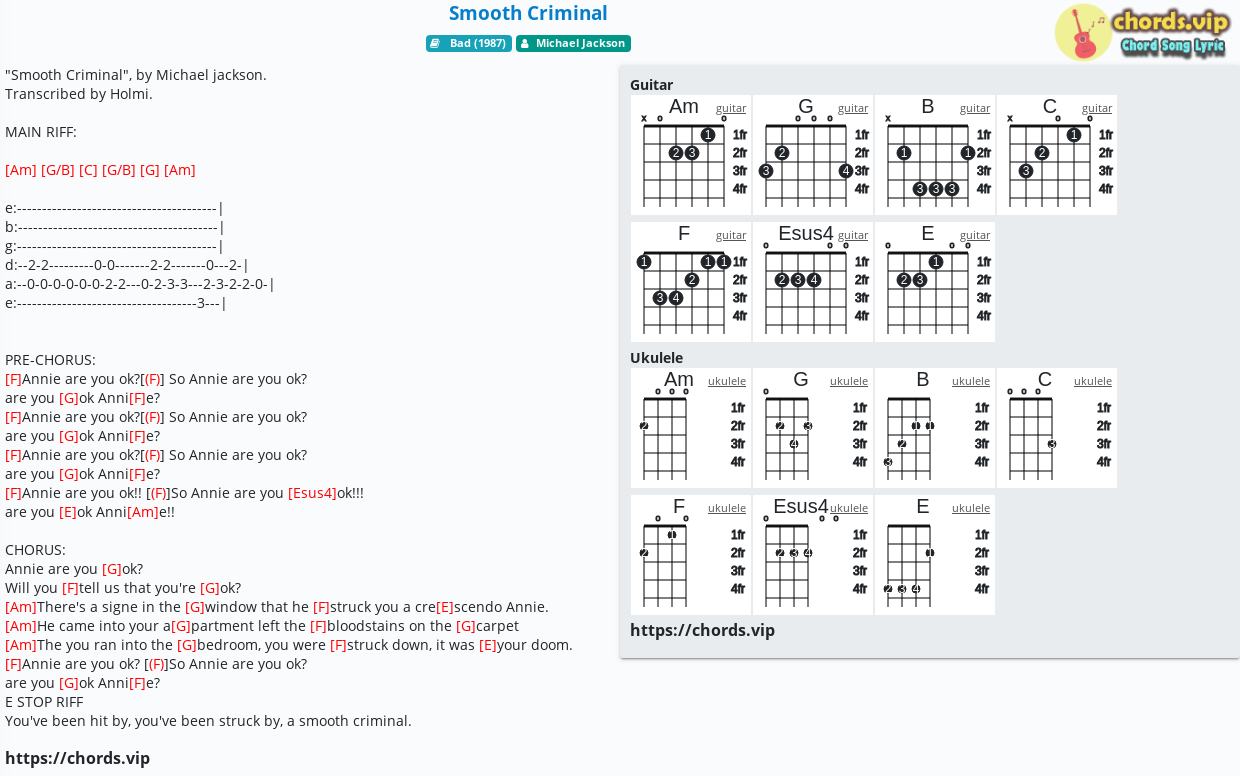 Chord Smooth Criminal Michael Jackson Tab Song Lyric Sheet Guitar Ukulele Chords Vip