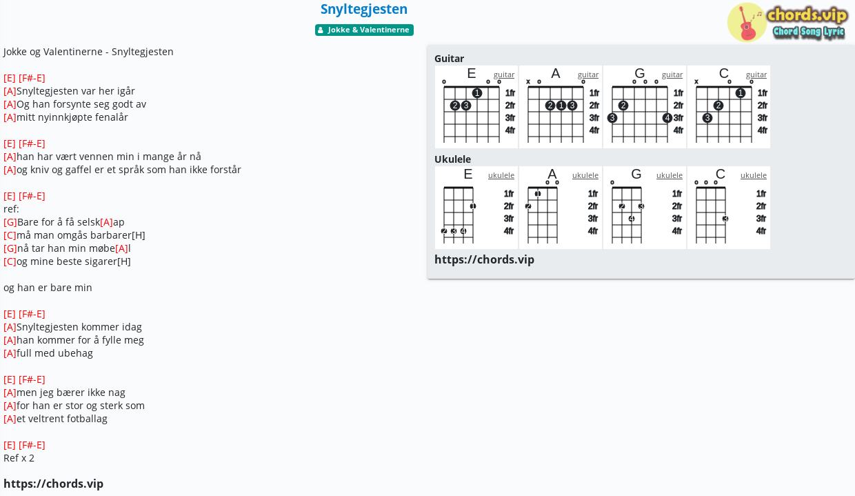 Chord Snyltegjesten Jokke Valentinerne Tab Song Lyric Sheet Guitar Ukulele Chords Vip