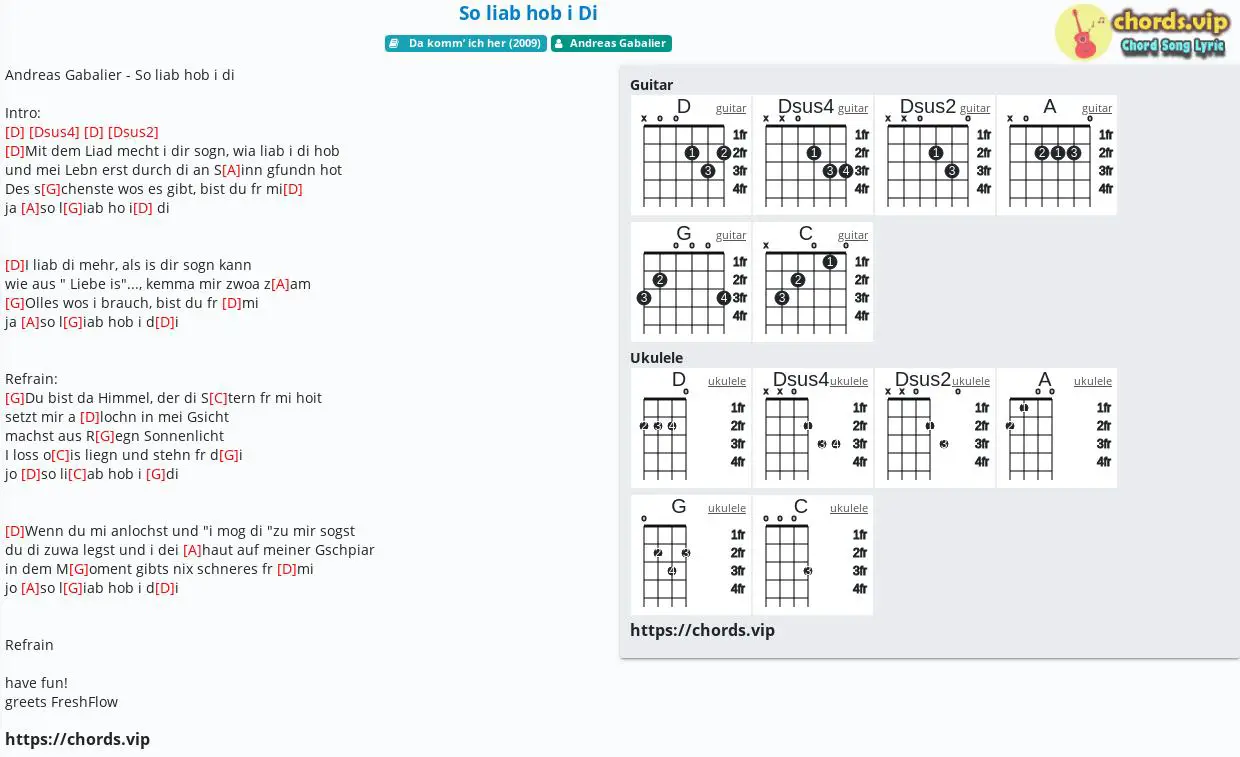 Chord So Liab Hob I Di Andreas Gabalier Tab Song Lyric Sheet Guitar Ukulele Chords Vip