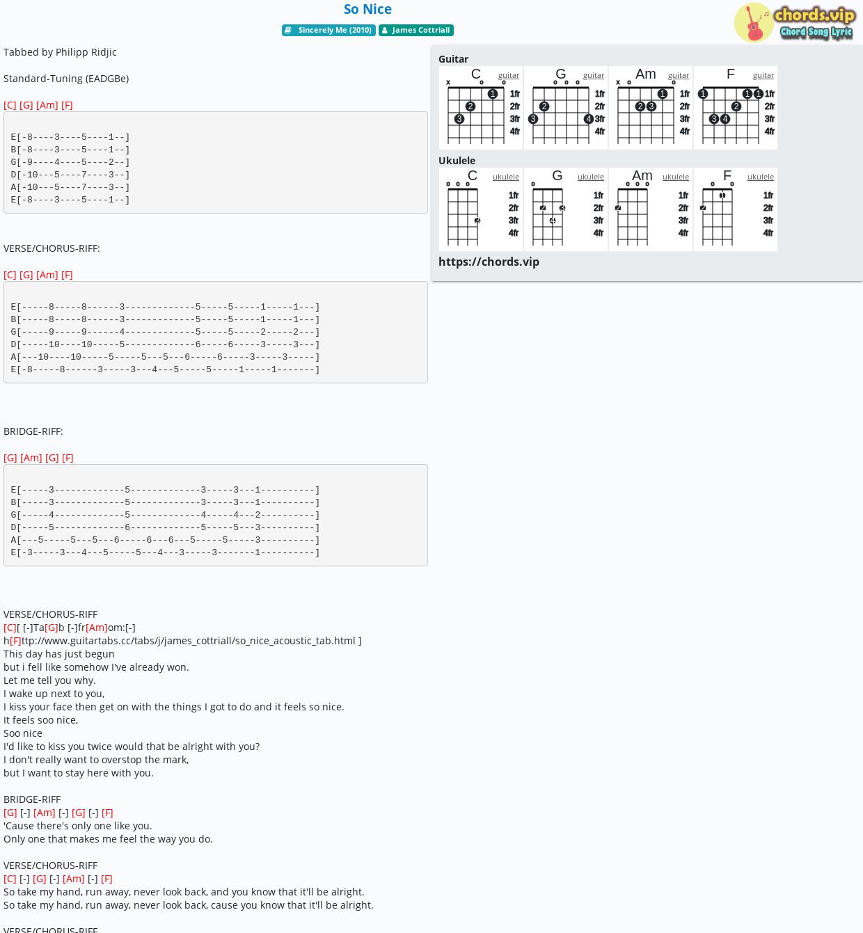 Chord So Nice James Cottriall Tab Song Lyric Sheet Guitar Ukulele Chords Vip