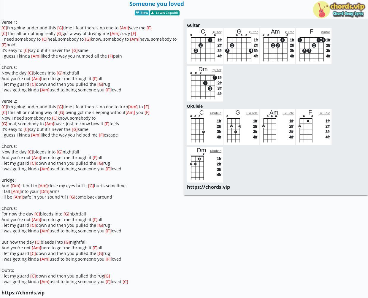 rangle End Arkæologi Chord: Someone you loved - Lewis Capaldi - tab, song lyric, sheet, guitar,  ukulele | chords.vip