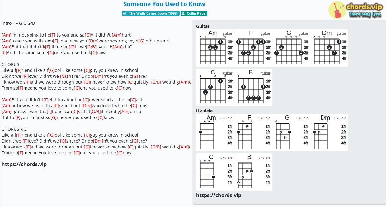 Chord Someone You Used To Know Collin Raye Tab Song Lyric Sheet Guitar Ukulele Chords Vip