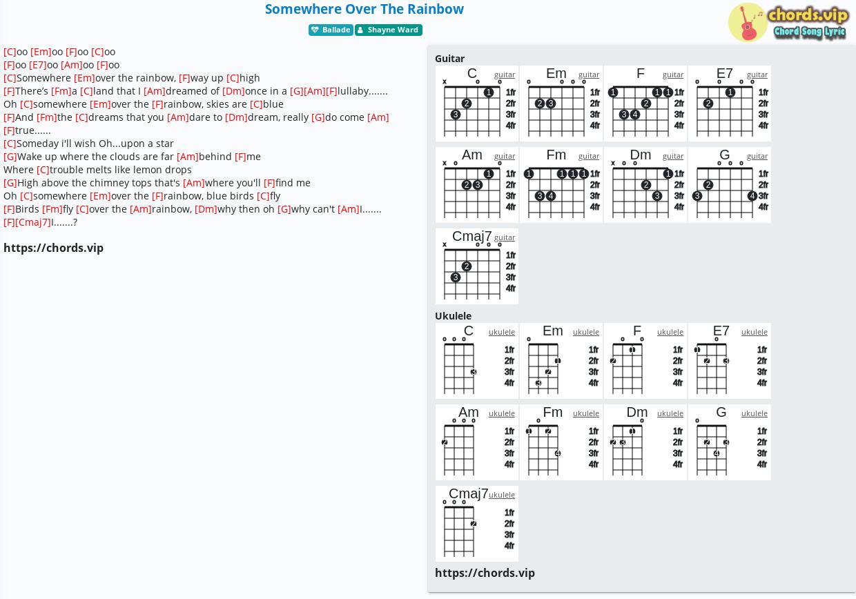 Chord Somewhere Over The Rainbow Shayne Ward Tab Song Lyric Sheet Guitar Ukulele Chords Vip