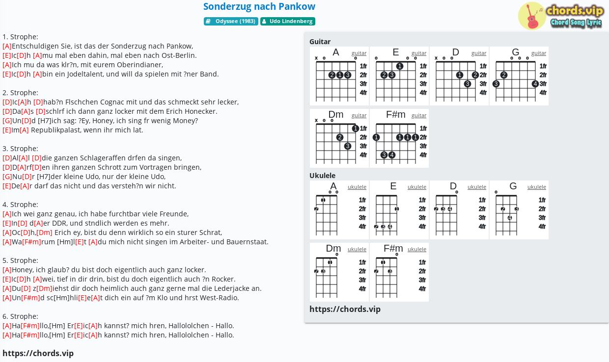 Chord Sonderzug Nach Pankow Udo Lindenberg Tab Song Lyric Sheet Guitar Ukulele Chords Vip