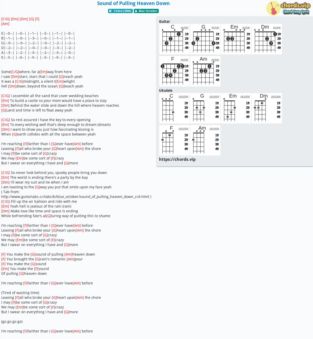 Chord Sound Of Pulling Heaven Down Blue October Tab Song Lyric Sheet Guitar Ukulele Chords Vip