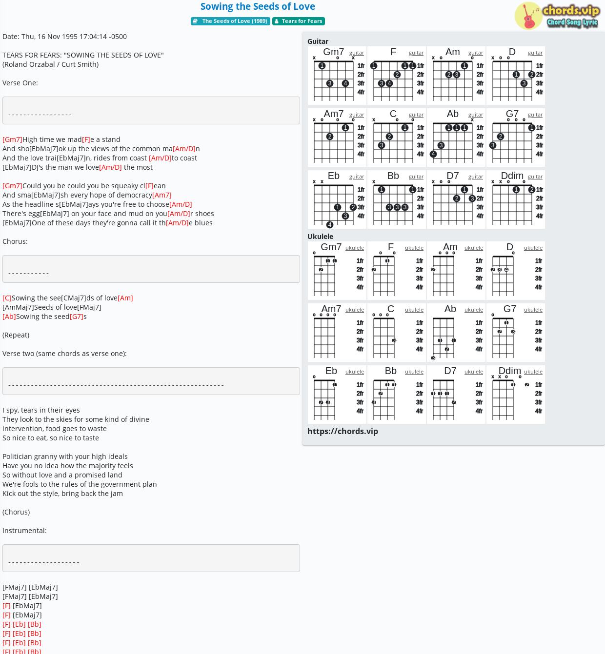 Tears for fears, Lyrics and chords for easy guitar