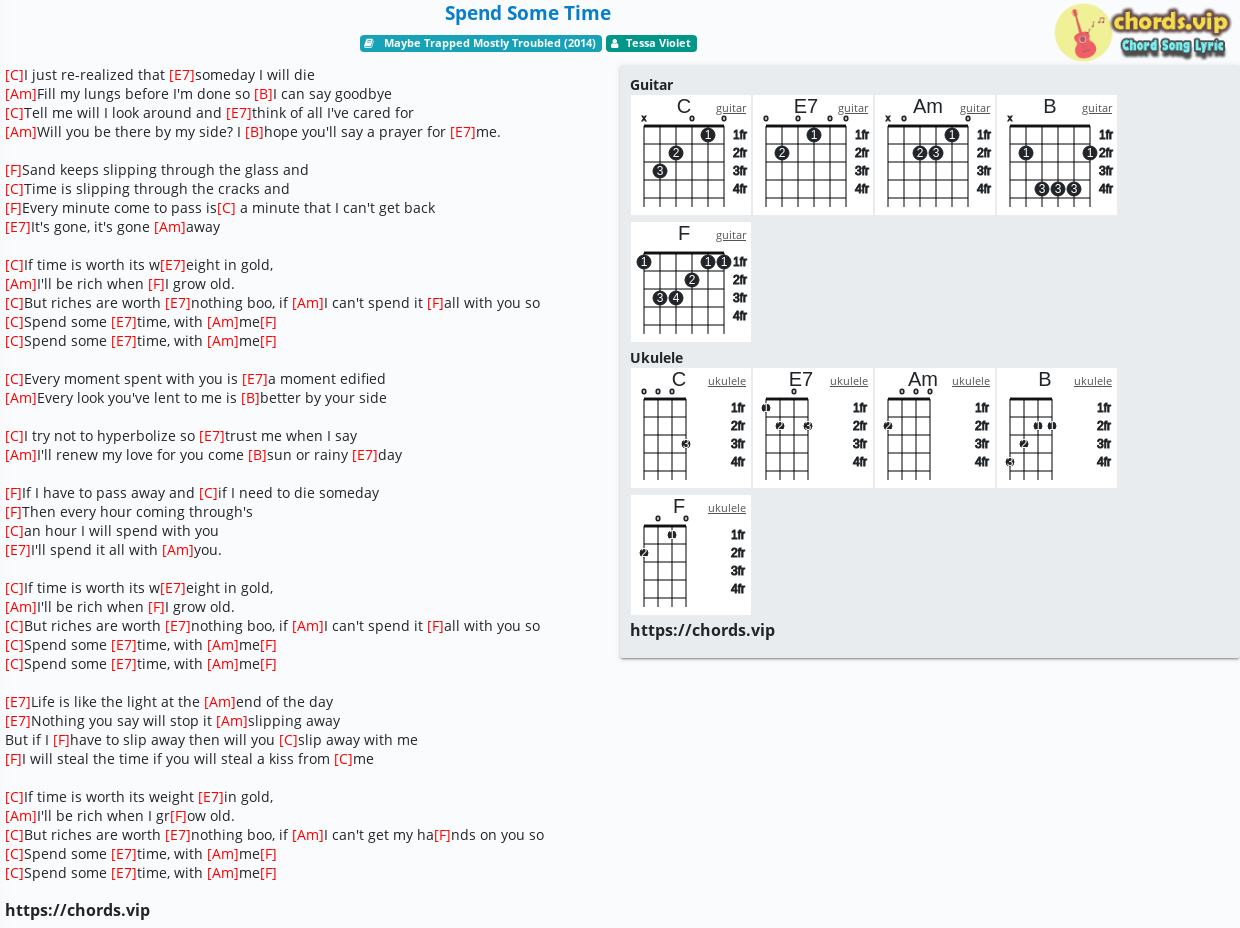 Chord Spend Some Time Tessa Violet Tab Song Lyric Sheet Guitar Ukulele Chords Vip