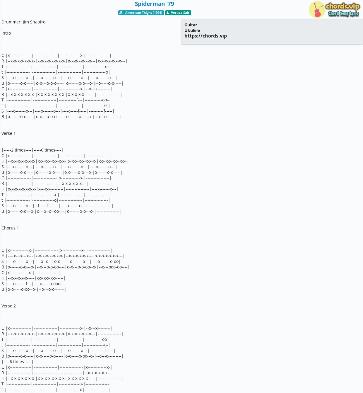 Chord: Spiderman '79 - Veruca Salt - tab, song lyric, sheet, guitar,  ukulele 