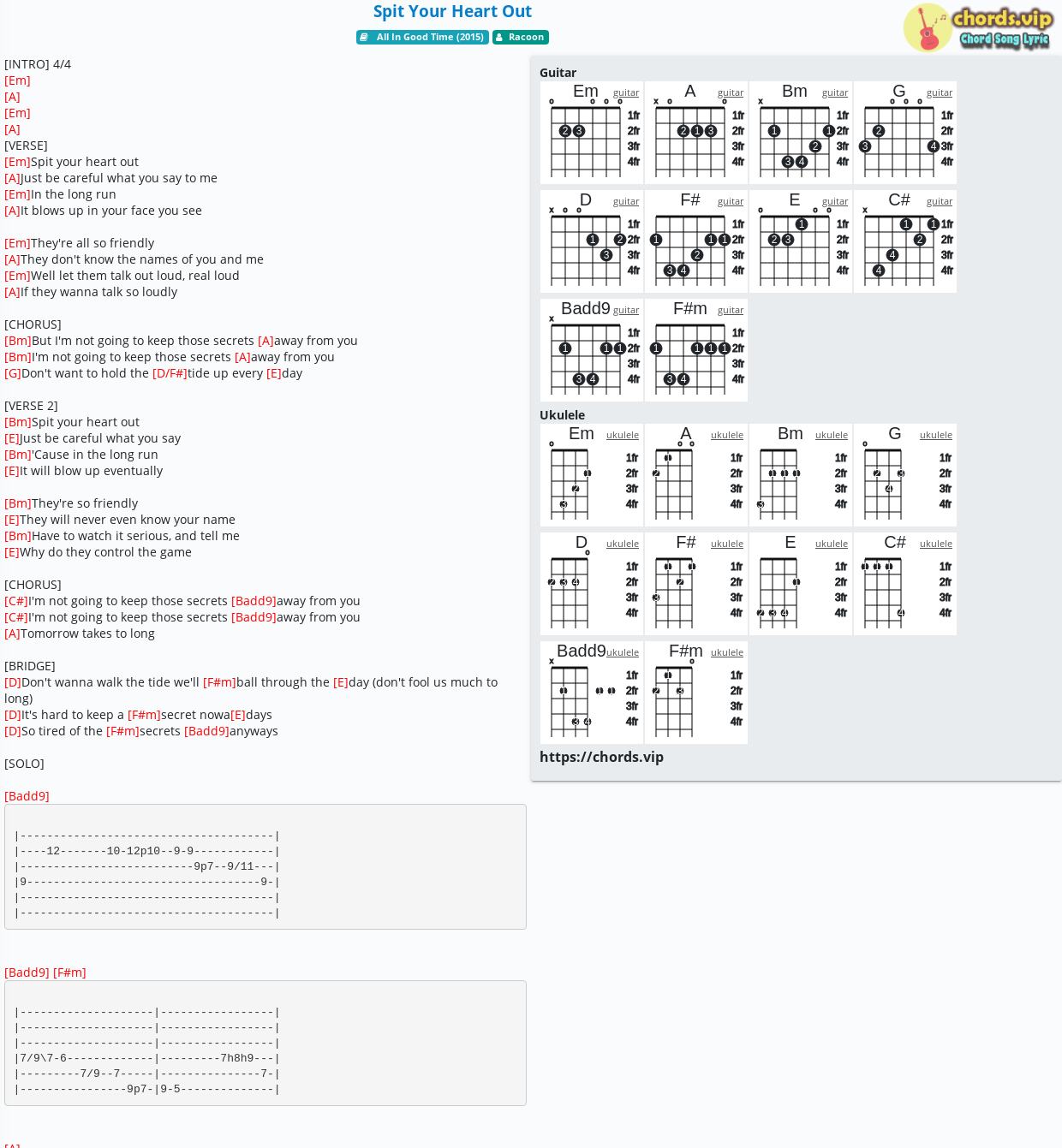 Chord Spit Your Heart Out Racoon Tab Song Lyric Sheet Guitar Ukulele Chords Vip Chord Spit Your Heart Out Racoon Tab Song Lyric Sheet Guitar Ukulele Chords Vip