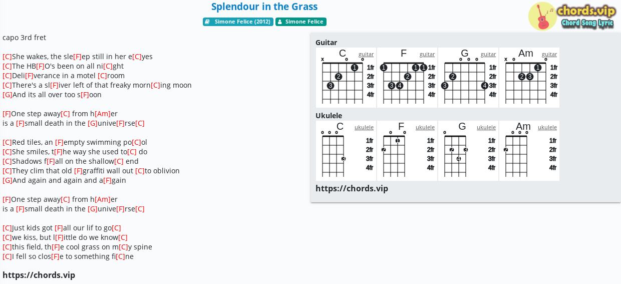 Chord Splendour In The Grass Simone Felice Tab Song Lyric Sheet Guitar Ukulele Chords Vip