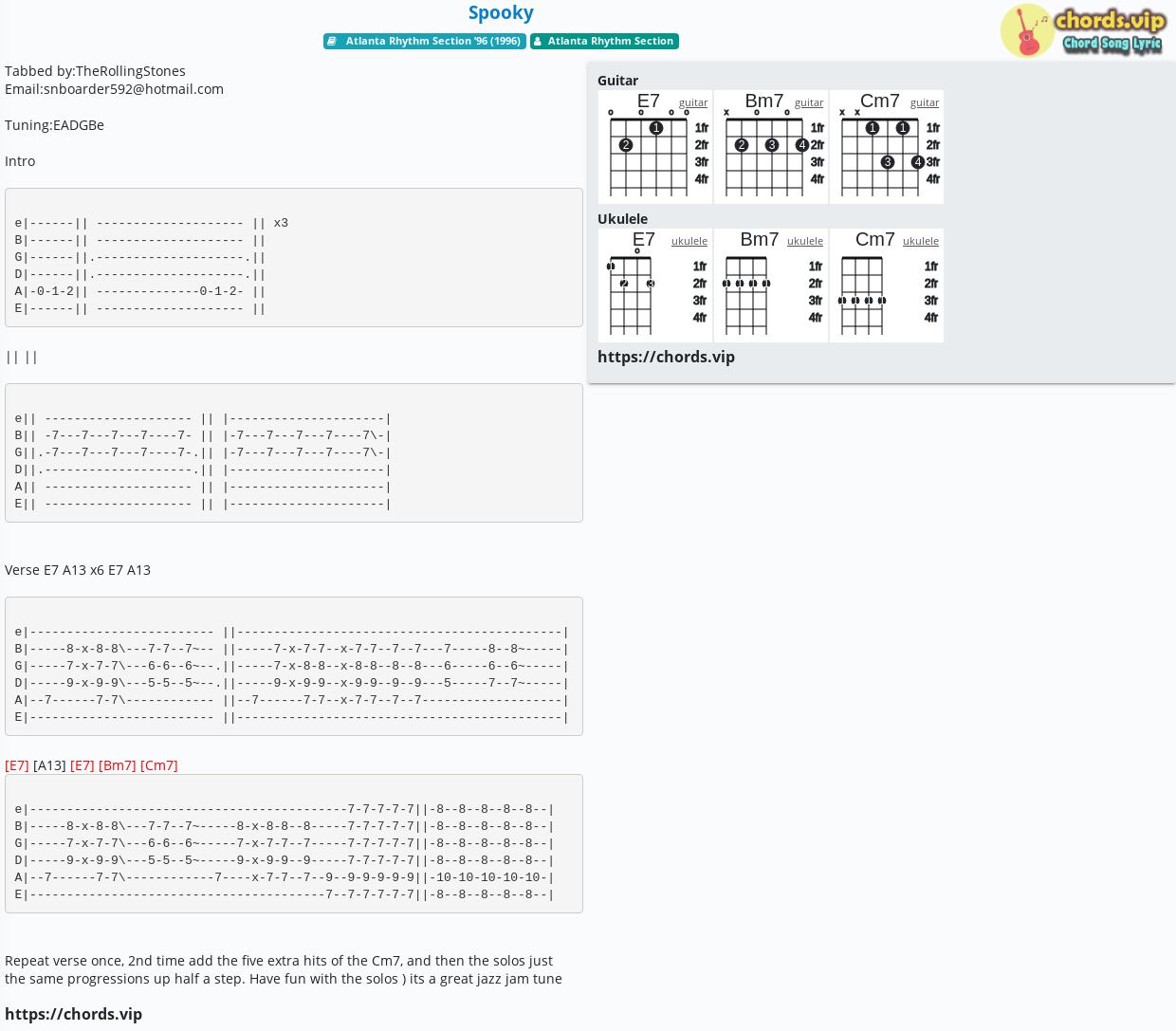 guitar chords spooky atlanta rhythm section