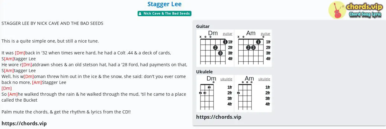 Chord: Stagger Lee - Brandi Carlile,Nick Cave & The Bad Seeds - tab, song  lyric, sheet, guitar, ukulele 