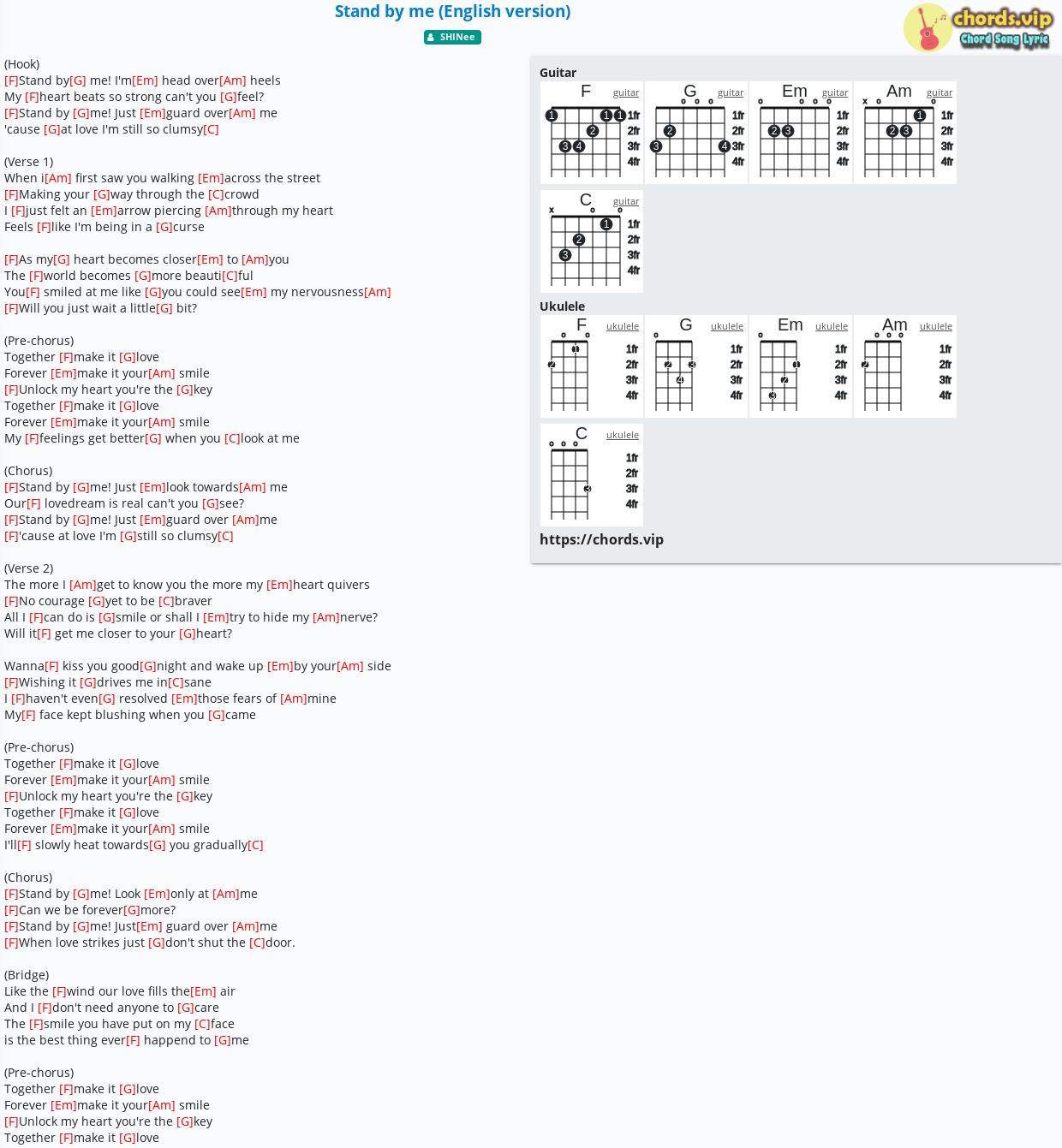 Chord Stand By Me English Version Shinee Tab Song Lyric Sheet Guitar Ukulele Chords Vip