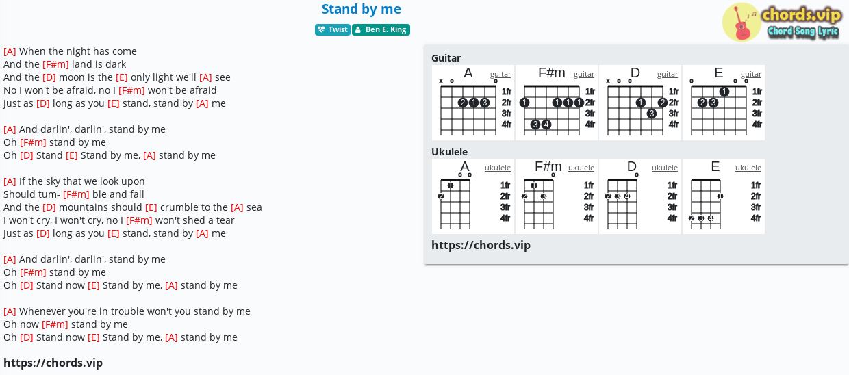 Chord Stand By Me Ben E King Tab Song Lyric Sheet Guitar Ukulele Chords Vip