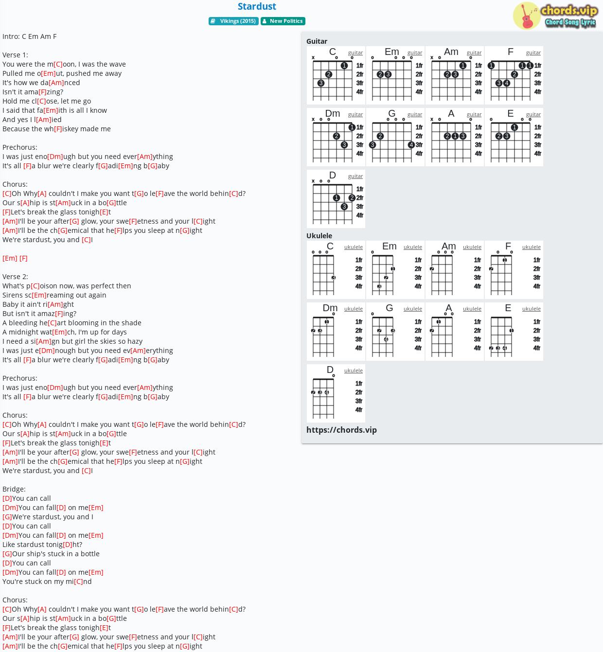 Chord Stardust New Politics Tab Song Lyric Sheet Guitar Ukulele Chords Vip