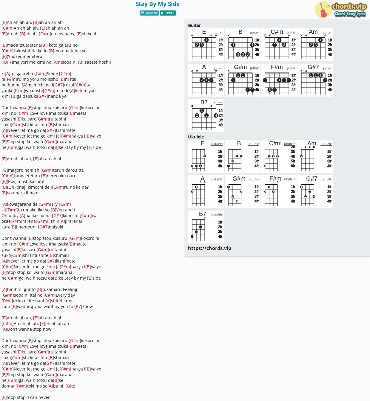 Chord Stay By My Side Twice Tab Song Lyric Sheet Guitar Ukulele Chords Vip