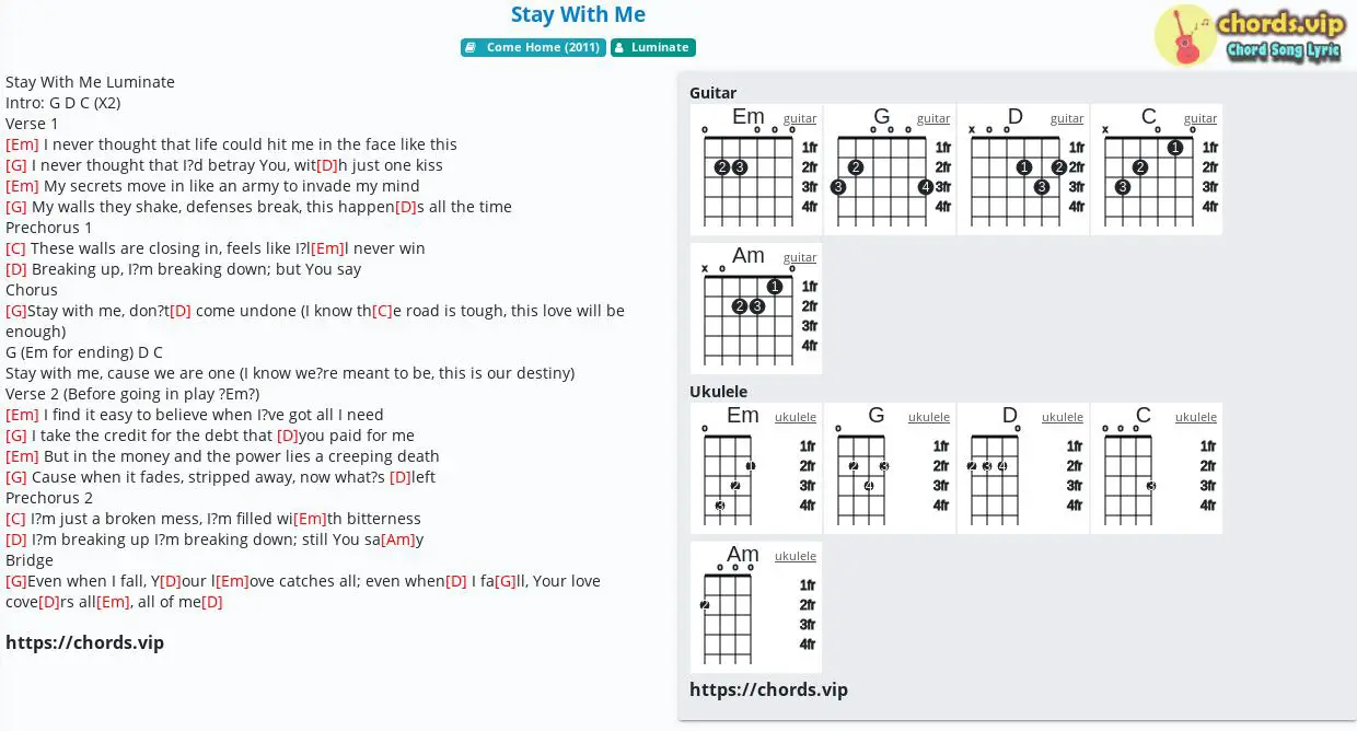 Stay With Me Luminate - tab, song lyric, sheet, guitar, ukulele | chords.vip