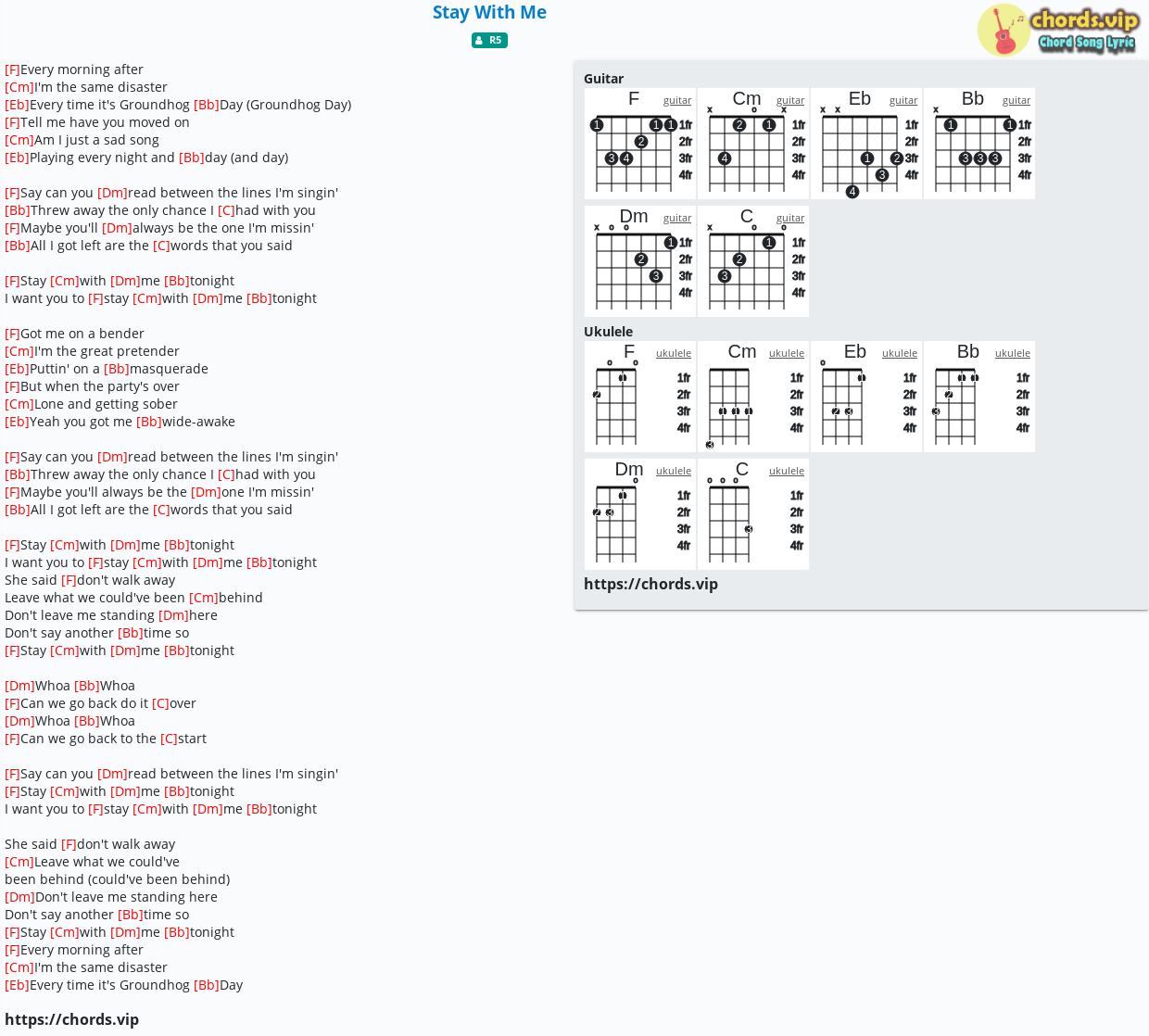 Chord: Stay With Me - - song lyric, sheet, guitar, ukulele | chords .vip