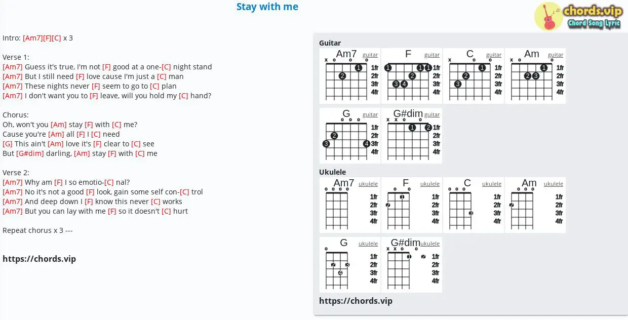 Først milits Tap Chord: Stay with me - Sam Smith,James Napier - tab, song lyric, sheet,  guitar, ukulele | chords.vip