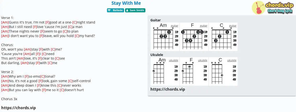 Ulydighed Undervisning shilling Chord: Stay With Me - Sam Smith - tab, song lyric, sheet, guitar, ukulele |  chords.vip