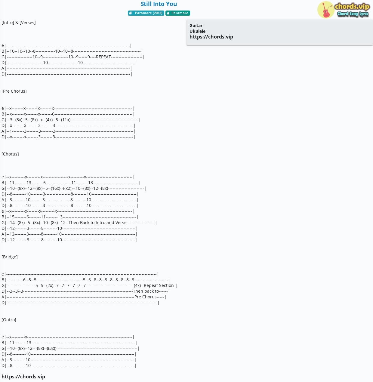 Lyrics and chords guitar paramore