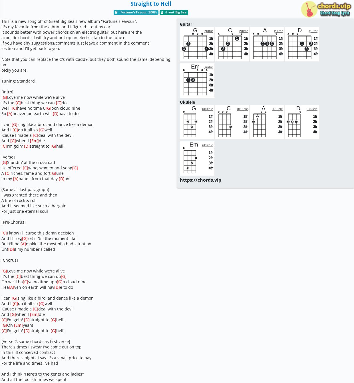 Chord Straight To Hell Great Big Sea Tab Song Lyric Sheet Guitar Ukulele Chords Vip