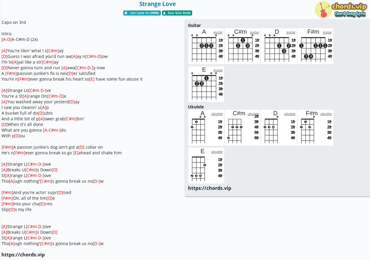 Chord Strange Love Goo Goo Dolls Tab Song Lyric Sheet Guitar Ukulele Chords Vip