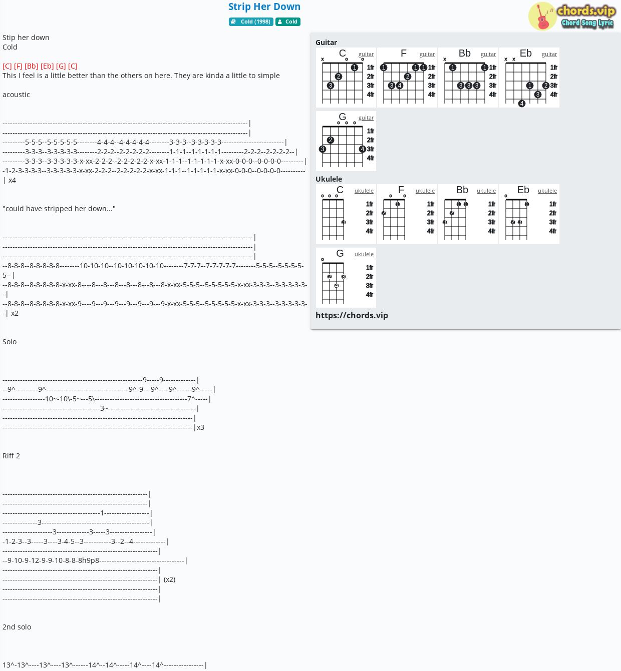 Chord Strip Her Down Cold Tab Song Lyric Sheet Guitar Ukulele Chords Vip