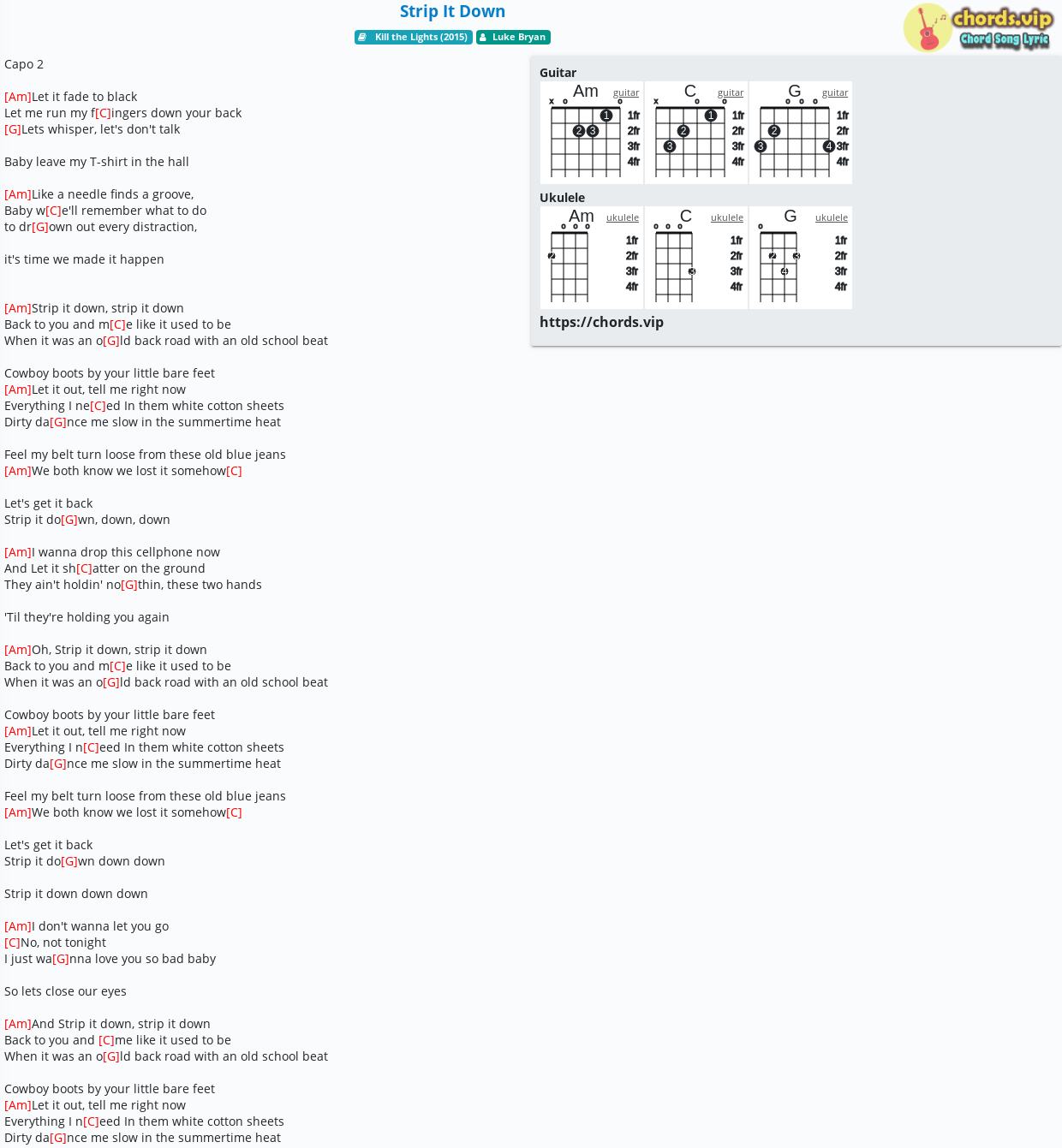 Chord Strip It Down Luke Bryan Tab Song Lyric Sheet Guitar Ukulele Chords Vip