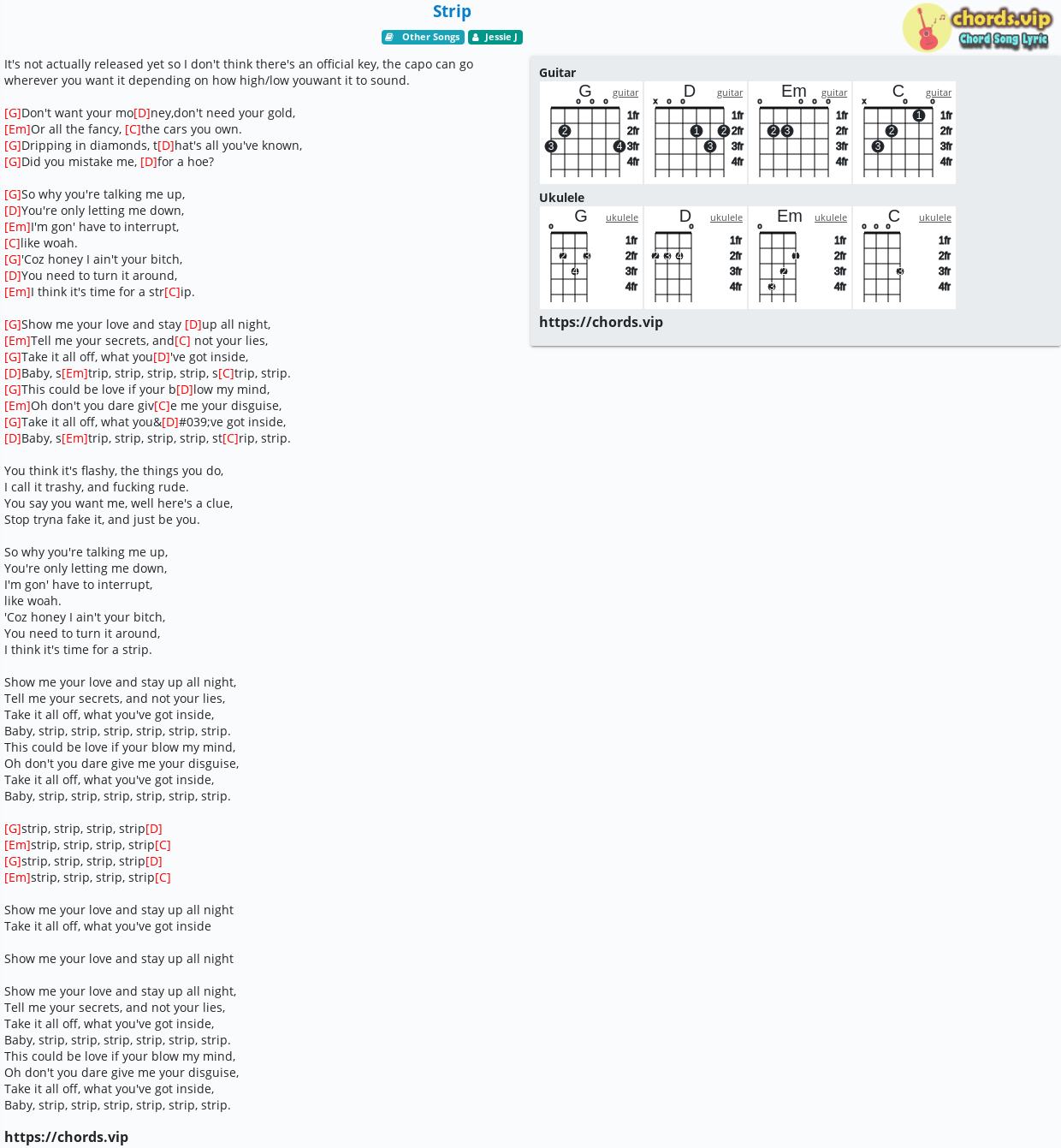 Chord Strip Jessie J Tab Song Lyric Sheet Guitar Ukulele Chords Vip