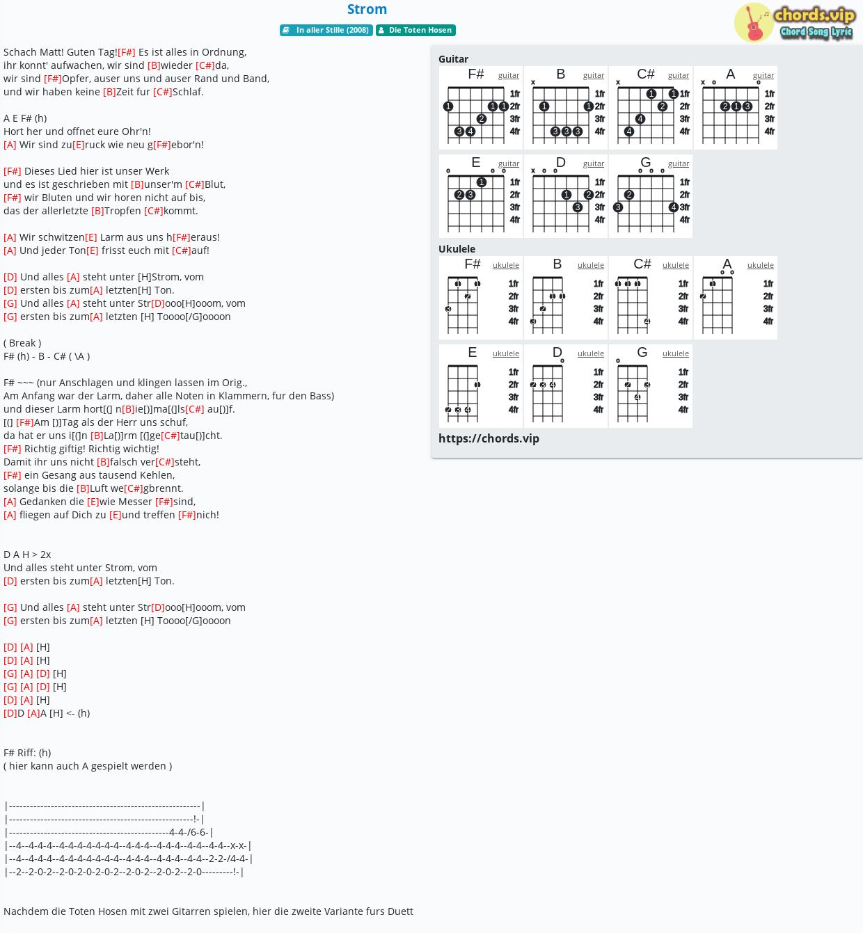 Chord: Strom - Die Toten Hosen - song sheet, guitar, | chords.vip