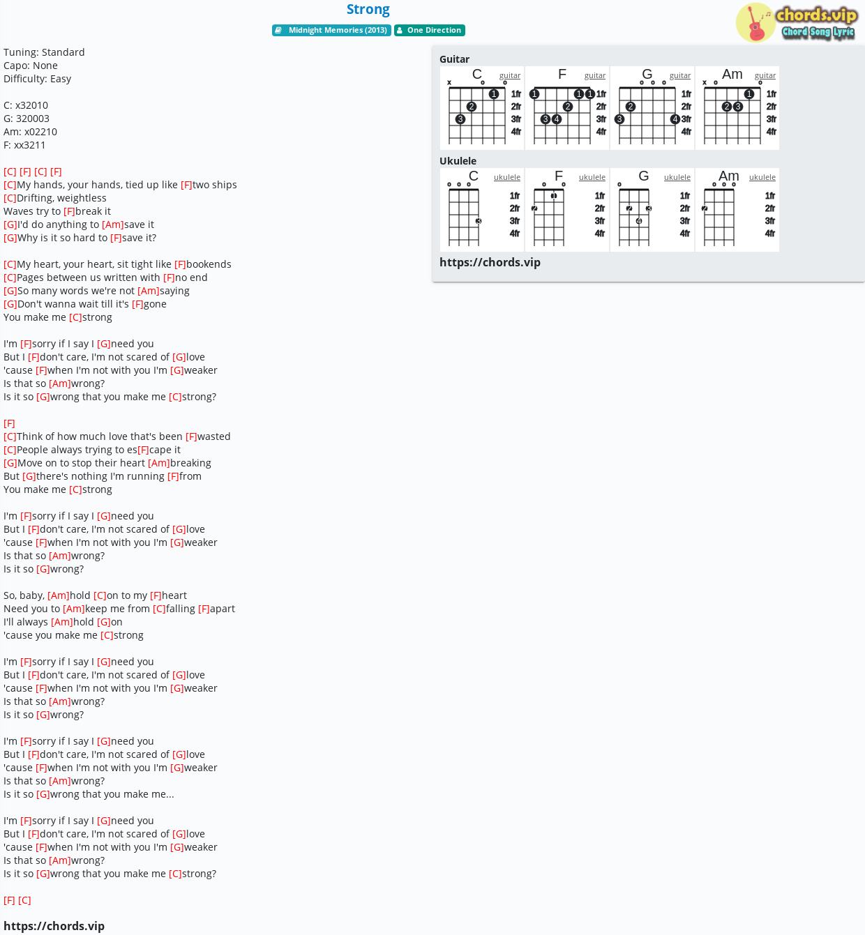 Chord Strong One Direction Tab Song Lyric Sheet Guitar Ukulele Chords Vip