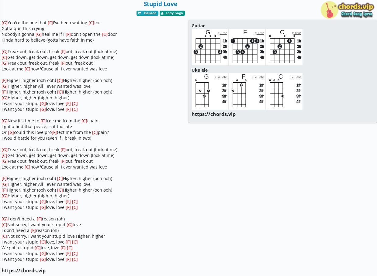Chord Stupid Love Lady Gaga Tab Song Lyric Sheet Guitar Ukulele Chords Vip