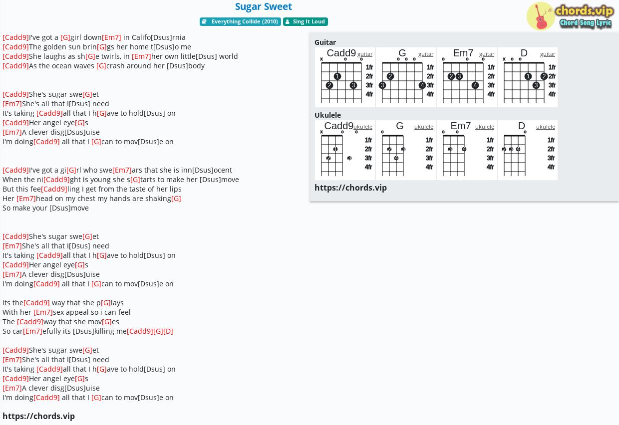 Chord Sugar Sweet Sing It Loud Tab Song Lyric Sheet Guitar Ukulele Chords Vip