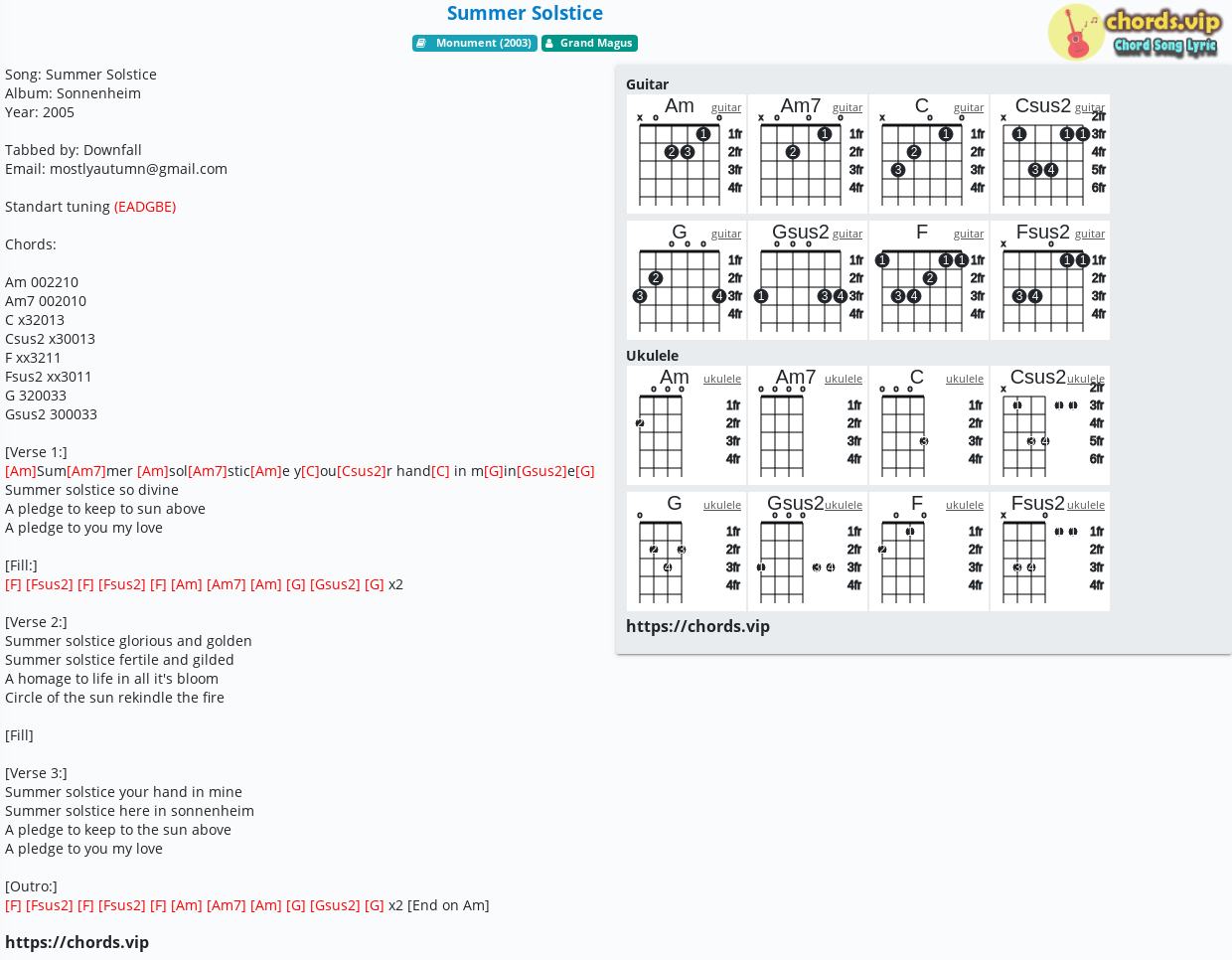 Chord Summer Solstice Grand Magus tab, song lyric, sheet, guitar