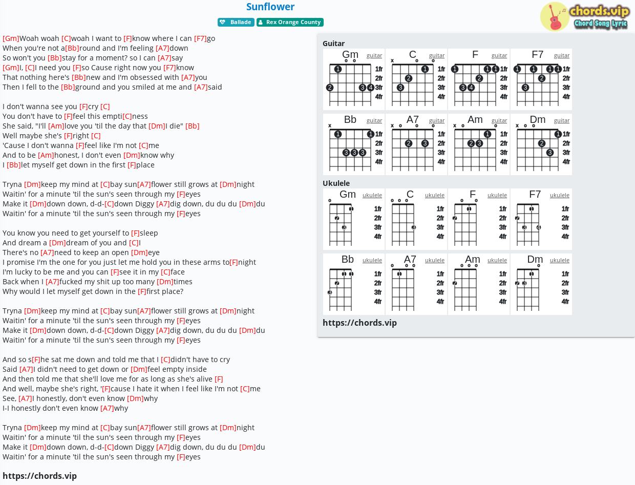 Chord: Sunflower - Rex Orange County - tab, song lyric, sheet, guitar