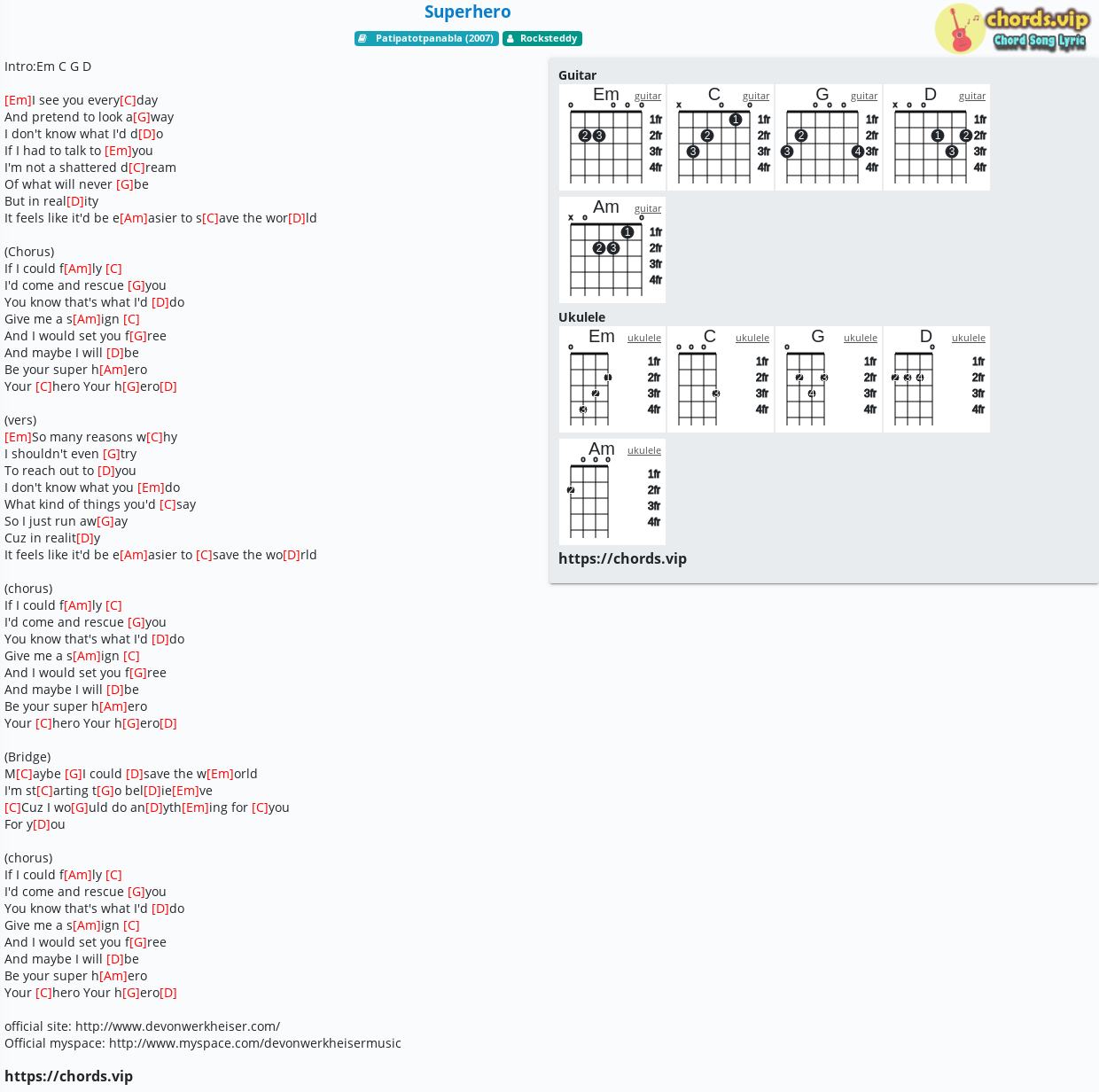 Chord Superhero Rocksteddy Tab Song Lyric Sheet Guitar Ukulele Chords Vip