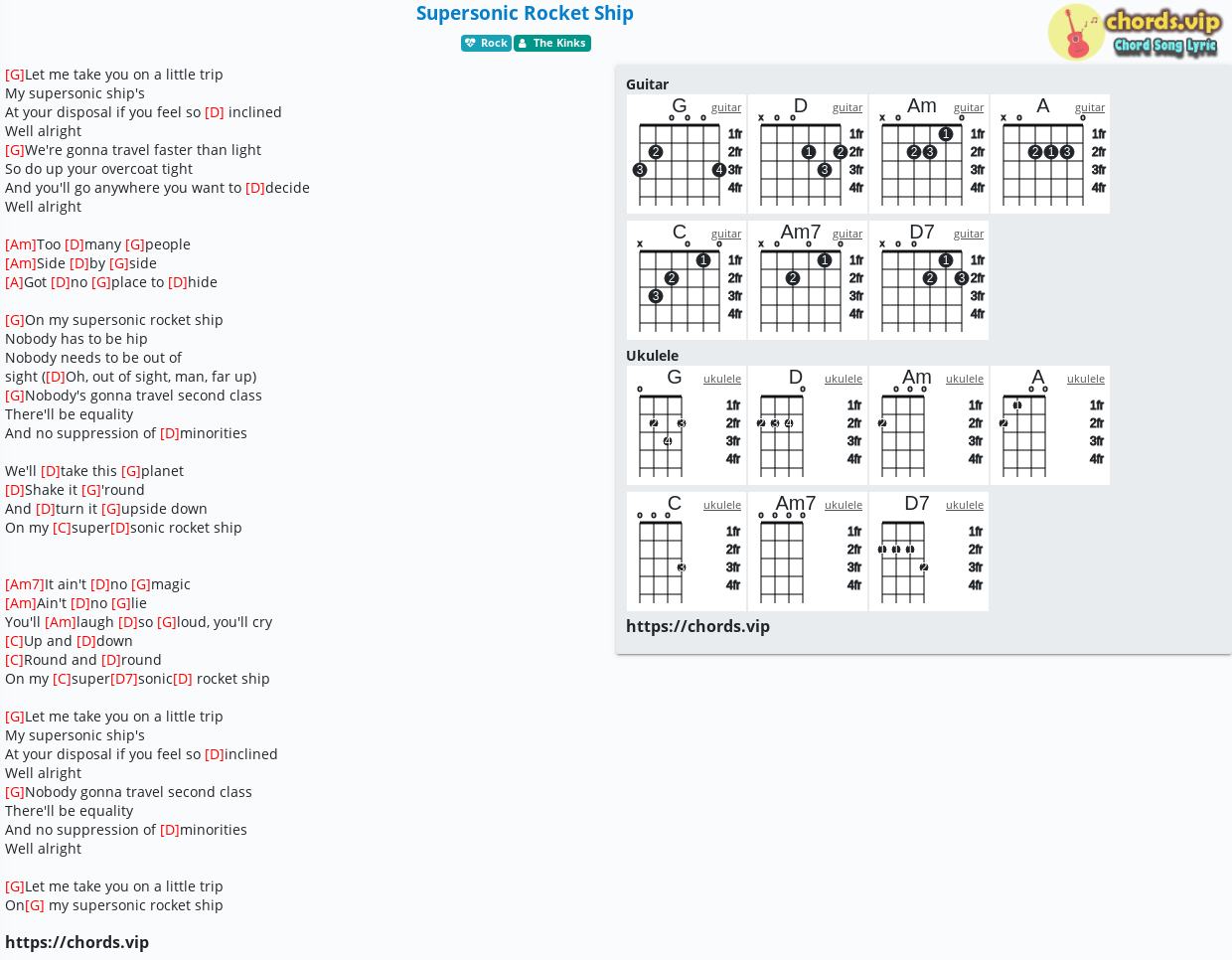 Chord Supersonic Rocket Ship The Kinks Tab Song Lyric Sheet Guitar Ukulele Chords Vip