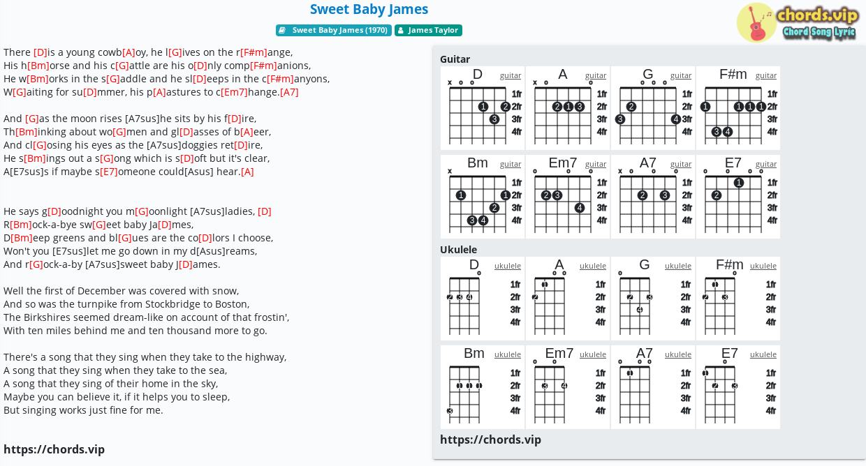 Chord Sweet Baby James James Taylor Tab Song Lyric Sheet Guitar Ukulele Cho...