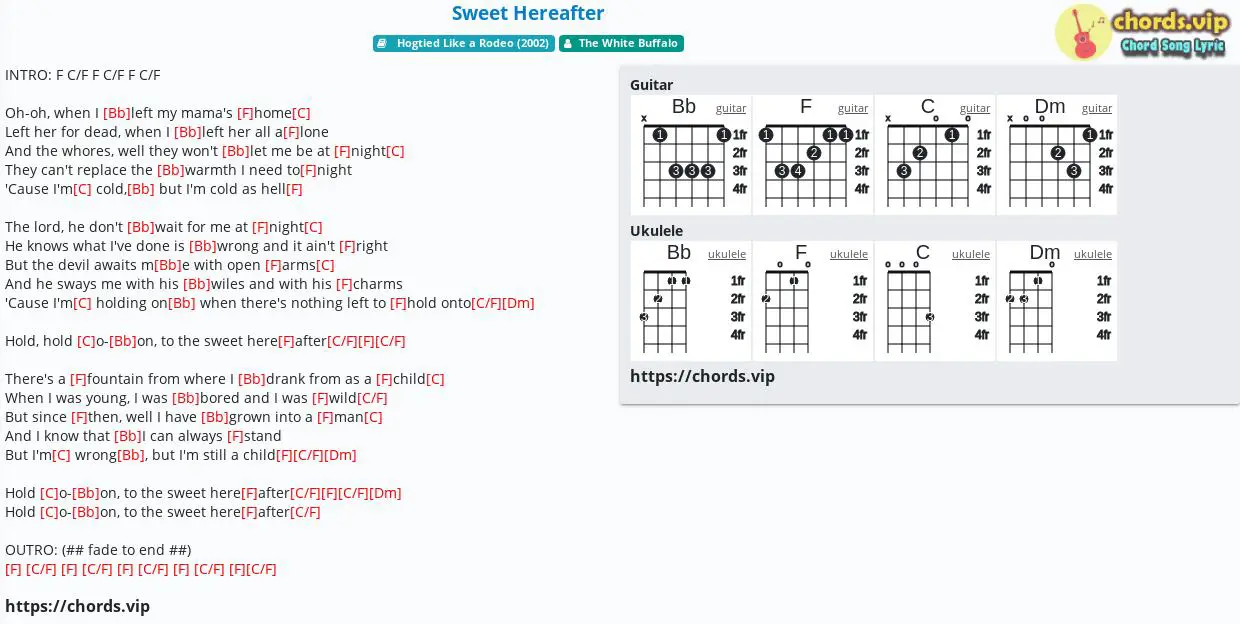 Chord: Sweet Hereafter - The White - tab, song lyric, sheet, ukulele | chords.vip